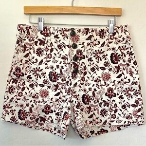 LOFT Shorts Size 6 Womens Maroon  Paisley High Waist Button Fly Cotton Stretch
